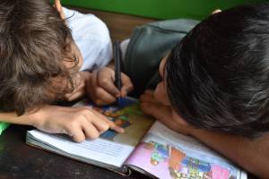 two youg boys studying