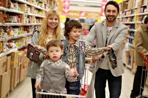 family shopping in a grocery store
