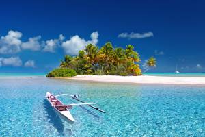 island, clear water, boat